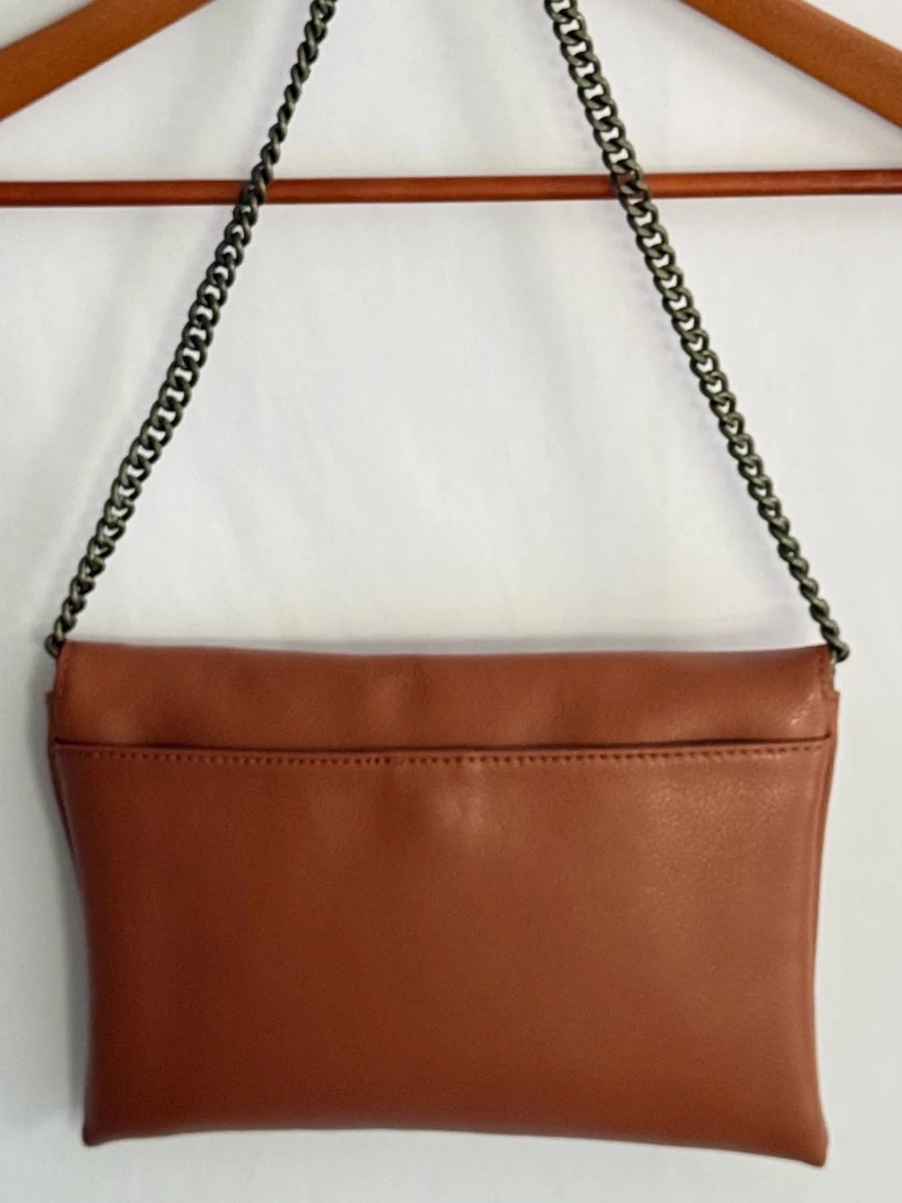 J.Crew Leather Crossbody Clutch Cognac Brown Chain Strap Envelope Bag - Picture 2 of 12